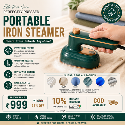 Portable Iron Steamer- 2 in 1 Wet (Steam)/ Dry Ironing For Home & Travelling